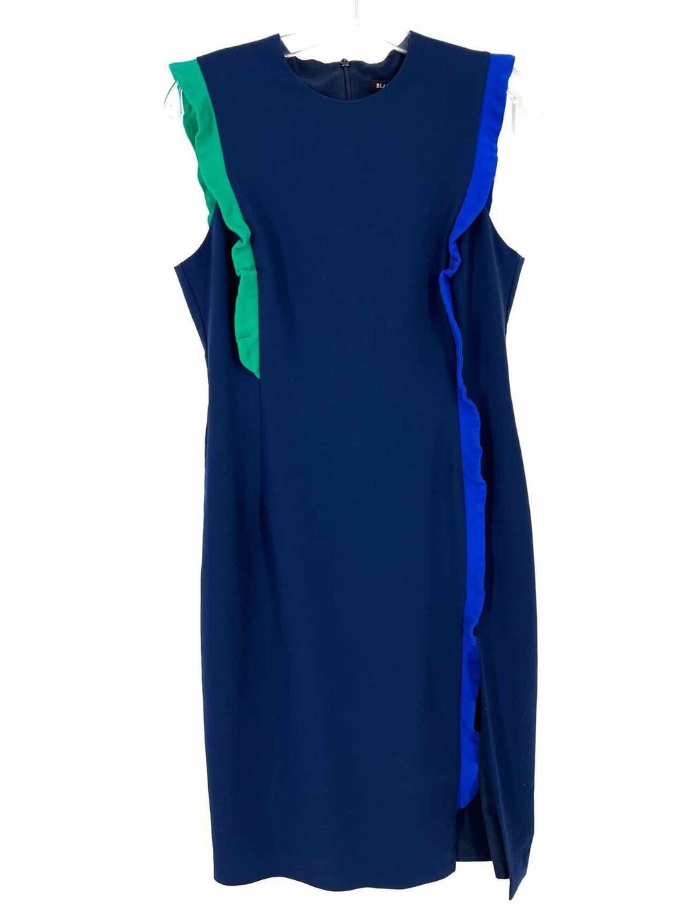 Black Halo Size 8 Navy/Green Ruffles Trim Designer Dress